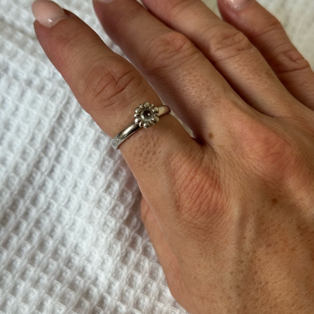 Sterling Silver Aquamarine Flower Ring 7